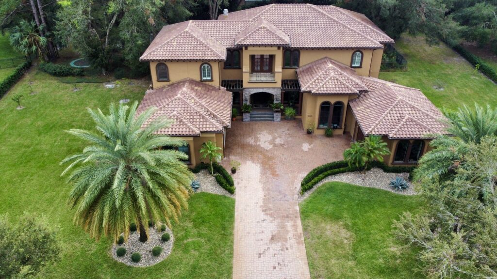 Drone aerial view of multi-building residential community in Central Florida
