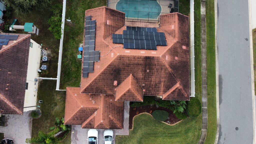 Drone view of residential home and landscaping in Central Florida
